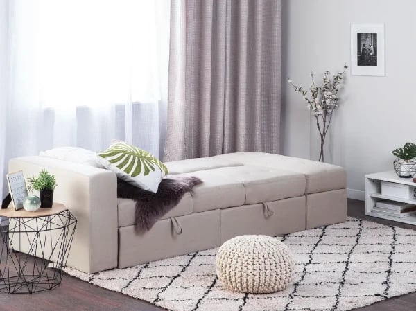 Dormiéa  Convertible Sectional Sofa Bed from natural wood - Fabric Upholstery with Hidden Storage .