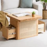 Picture of Perla Coffee Table – Natural Wood & Rattan with Storage Drawers