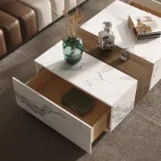 Marquina – Natural Wood TV Unit with Marble-Effect Finish and Matching Coffee Table