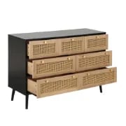 Rivena – Natural & Black Rattan 6-Drawer Wide Chest