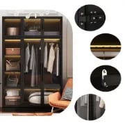 Picture of Paolo Modern wardrobe with glass doors and natural wood lighting