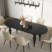 Picture of Elegant Black Oval Dining Table with Sculpted Legs