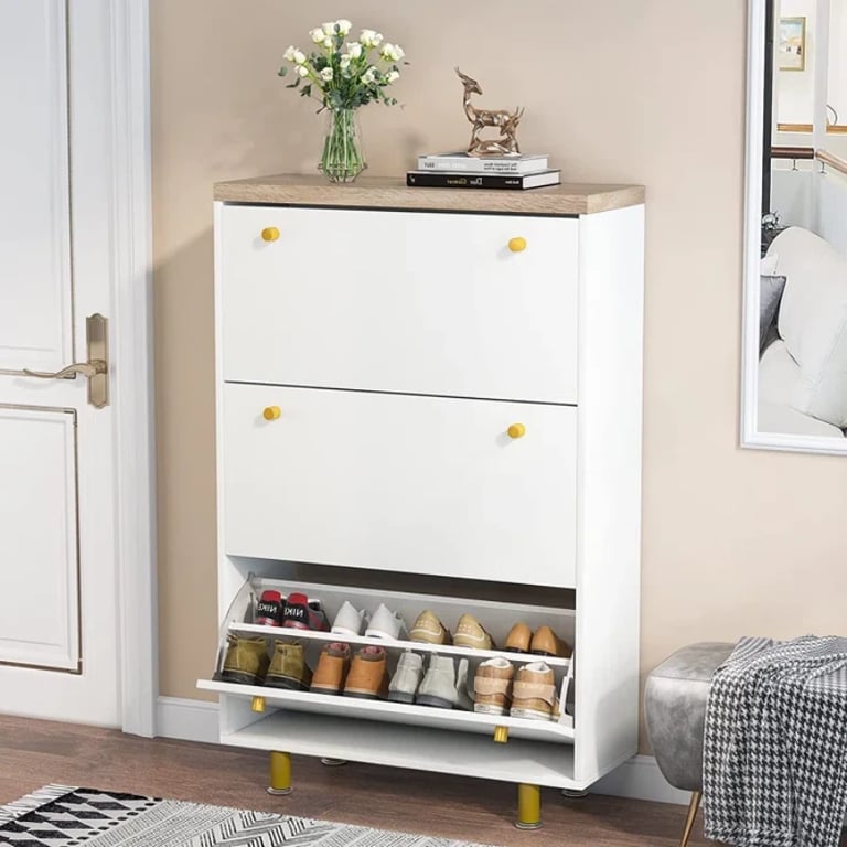 WalnutBlack 24 Pairs Solid + Manufactured Wood Shoe Storage Cabinet