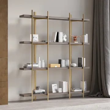 Aurore Display Shelf – Natural Wood & Gold Metal Frame