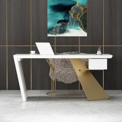 صورة رامفي – مكتب كتابة من الخشب الطبيعي مع إطار هندسي