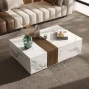 Marquina – Natural Wood TV Unit with Marble-Effect Finish and Matching Coffee Table