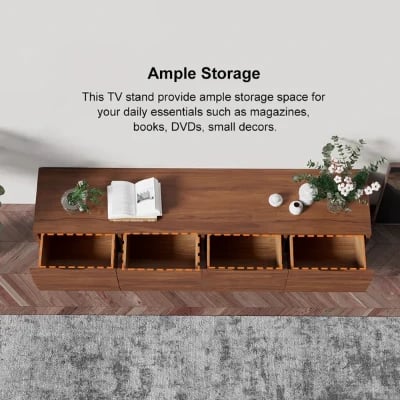 Picture of Auric Classic Natural Wood TV Stand – 4 Drawers & Open Shelves