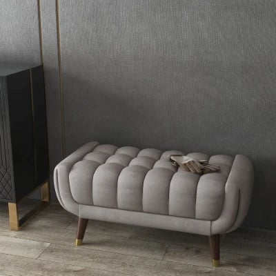 Auriel – Tufted Upholstered Bench with Natural Wood Legs