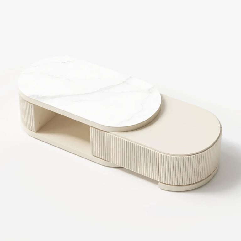 Levanto Set – Extendable TV Unit and Coffee Table with Marble-Effect Top