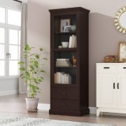 Liyan Glass Storage Cabinet – Natural Wood