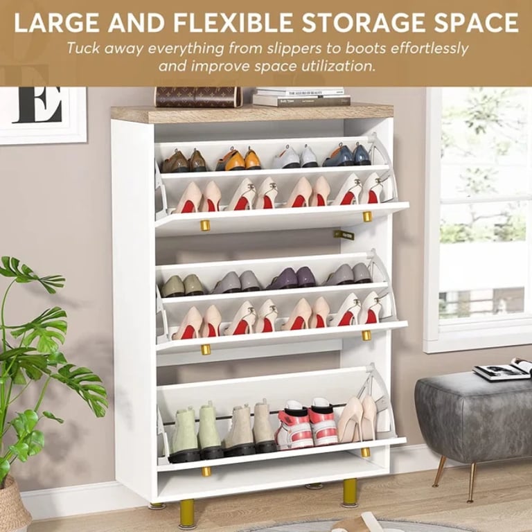 WalnutBlack 24 Pairs Solid + Manufactured Wood Shoe Storage Cabinet