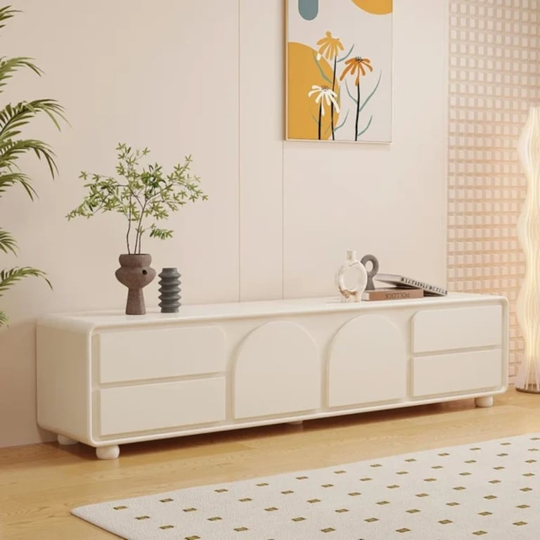 Picture of Arime Natural Wood TV Unit – Arched Storage & Drawers