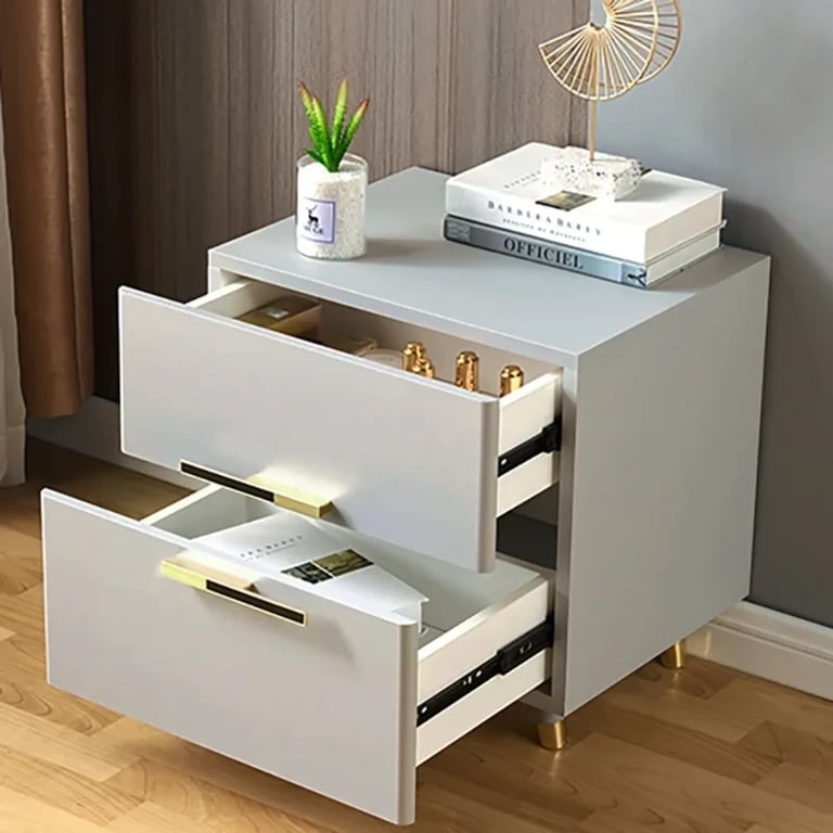 Picture of Grayish White Nightstand Modern 2-Drawer