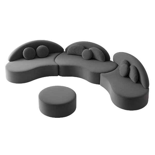 صورة روتانا – كنبة أرضية منحنية بتصميم فني – 3 قطع- خشب طبيعي