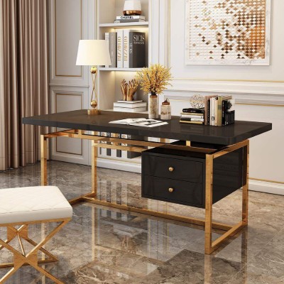 Alpha Gold Frame Desk - Natural wood.