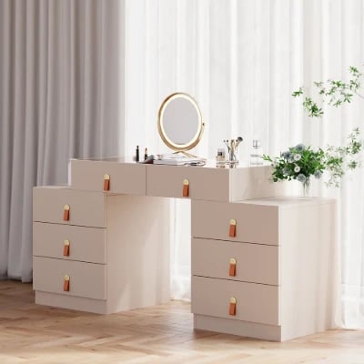 Verona Vanity Set – Dual Natural Wood Storage Cabinets with Elegant Glass Top and Organizer