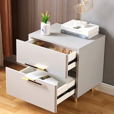 Picture of Grayish White Nightstand Modern 2-Drawer