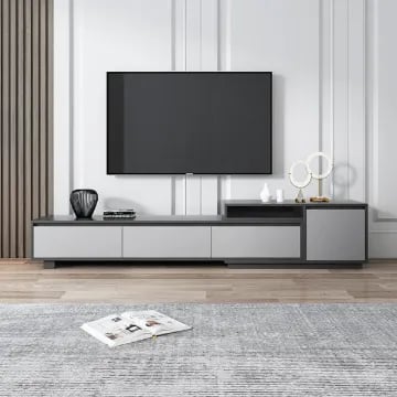 صورة فليكـسو – وحدة تلفزيون خشب طبيعي قابلة للتوسيع -تصميم عصري مع تخزين