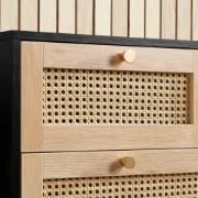 Rivena – Natural & Black Rattan 6-Drawer Wide Chest