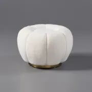 Noria Upholstered Ottoman – Natural Fabric with Wooden Base