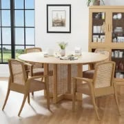 Ravina – Round Dining Table Set with Chairs | Natural Wood & Rattan