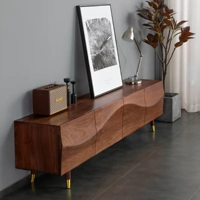 Picture of Auric Classic Natural Wood TV Stand – 4 Drawers & Open Shelves