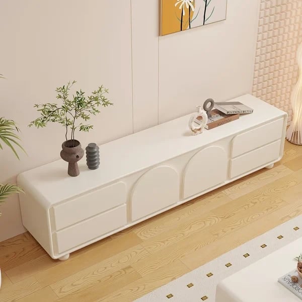 Arime Natural Wood TV Unit – Arched Storage & Drawers