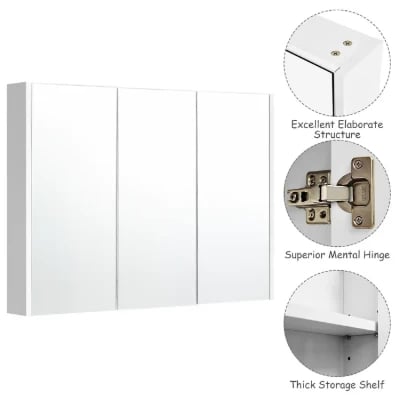 Romer Surface Mount Frameless 3 Door Medicine Cabinet with 6 Adjustable Shelves