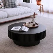 Elyra Round Coffee Table with Hidden Storage – Natural Wood