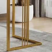 صورة جيفار – مكتب خشب طبيعي بتشطيب أبيض وذهبي مع عجلات