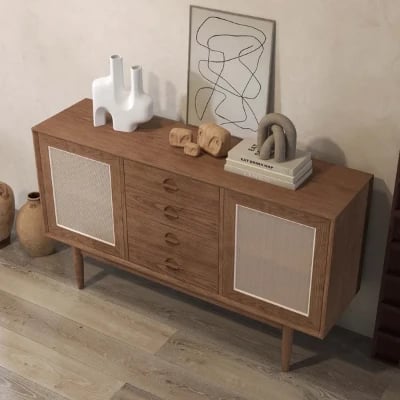 Classy - Natural wood with Rattan sideboard