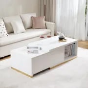 Luvano Extendable Coffee Table – White Finish with Storage Shelf