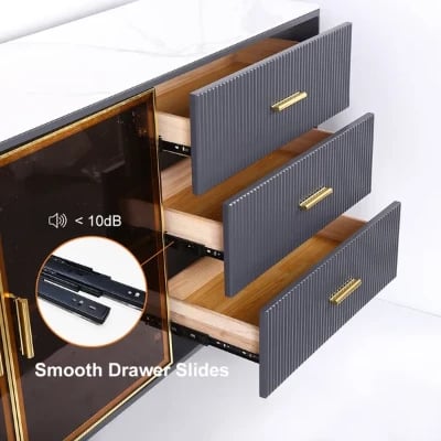 Klamf Sideboard – Natural Wood with Glass Doors and Golden Accents