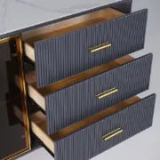 Klamf Sideboard – Natural Wood with Glass Doors and Golden Accents