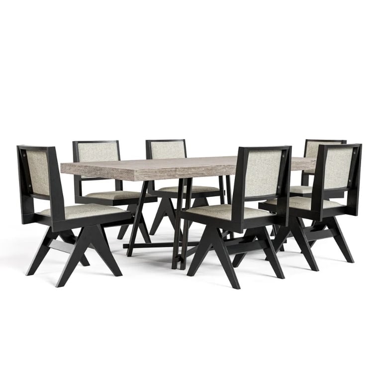 Livano Dining Set – Natural Wood Table with Metal Legs