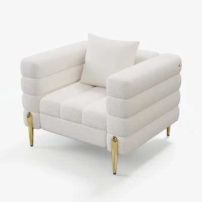 Lumière Sofa Set – 3-Seater Sofa & 2 Armchairs with Golden Metal Legs