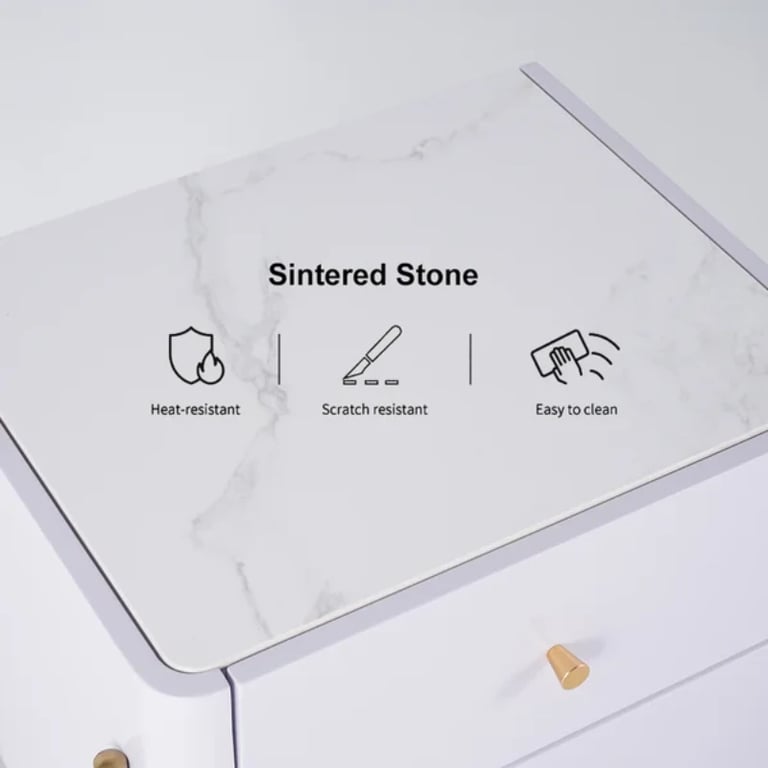 Haki Nightstand – Natural Wood Frame with Faux Marble Top and Dual Drawers