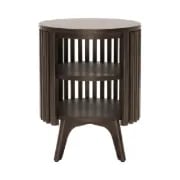 Klever Round Side Table with Slatted Design – Natural Wood