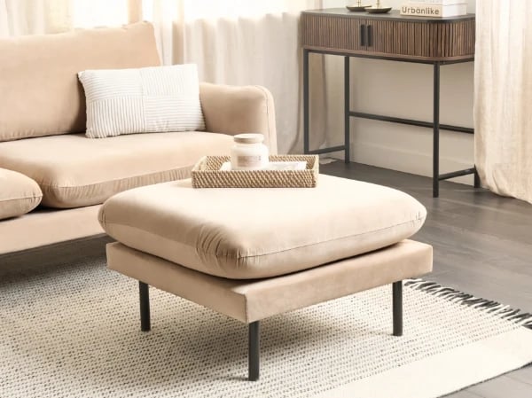 Cielo – Elegant and Comfortable Ottoman with Natural Wood Frame and Metal Legs