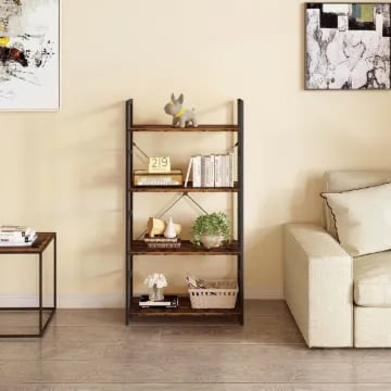 Landrin – Open Bookcase with Natural Wood Shelves & Metal Frame