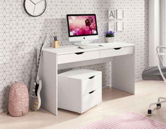 Picture of Vira Natural Wood Desk – White Finish with 2 Drawers