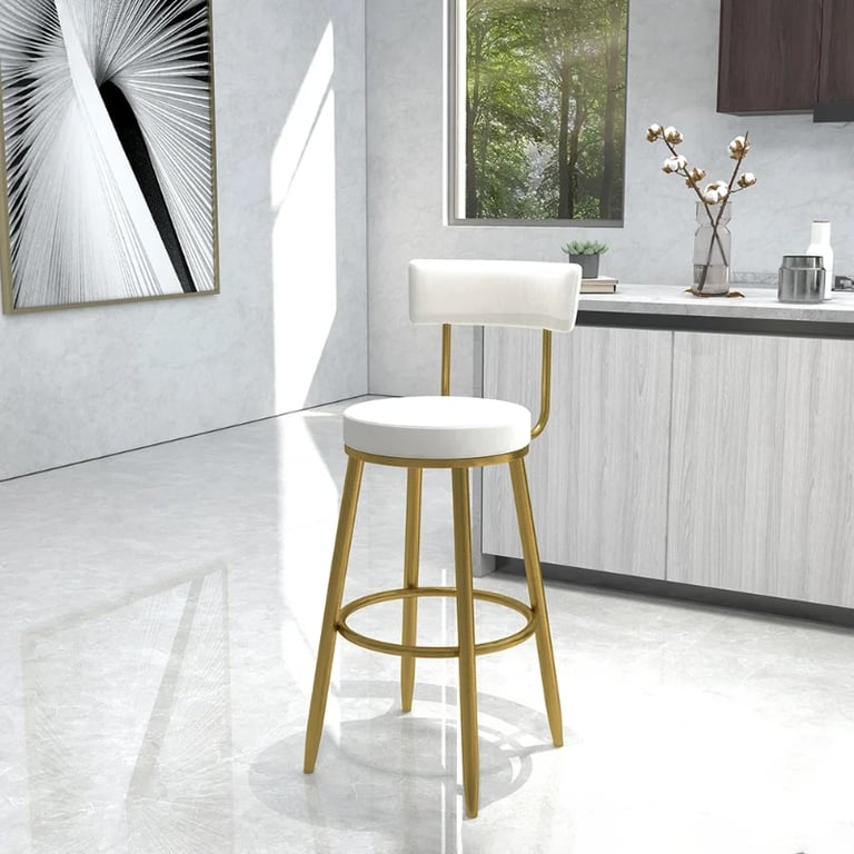 Élysée Bar Stool – Gold Frame with Padded Backrest