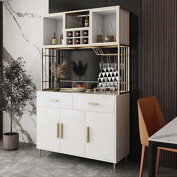 Aurelia Modern Bar Cabinet – Natural Wood Storage with Gold Accents