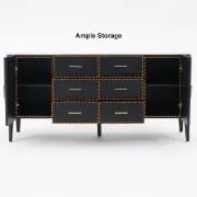 Lisco Sideboard – Natural Wood with Marble Top and Golden Handles