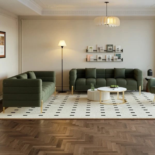 Verdi Sofa Set – Two Sofas in Modern Design made of Natural Wood with Gold Legs