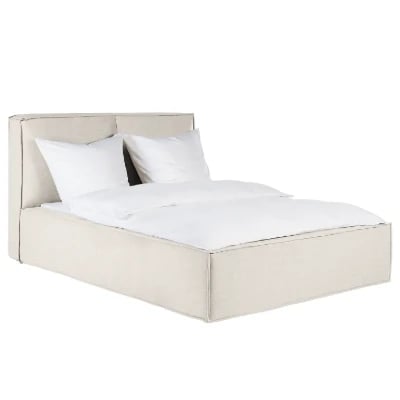 Picture of Nara – Natural wood bed frame upholstered in natural linen fabric