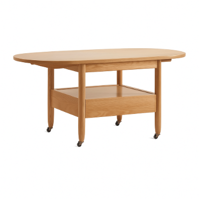 Picture of Divano Natural Wood Coffee Table – With Shelf, Drawer & Wheels