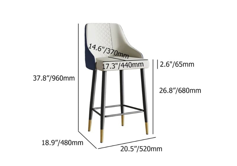 Élégance Bar Stool – Quilted Back with Gold Accents - Natural wood