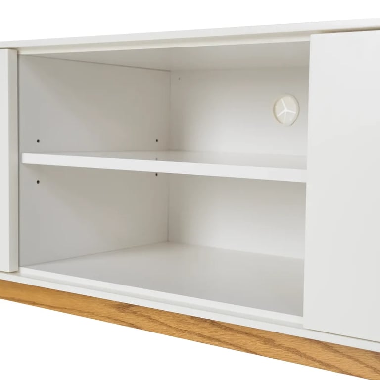 صورة أوليرا – طاولة تلفاز اسكندنافية باللون الأبيض والخشب الطبيعي