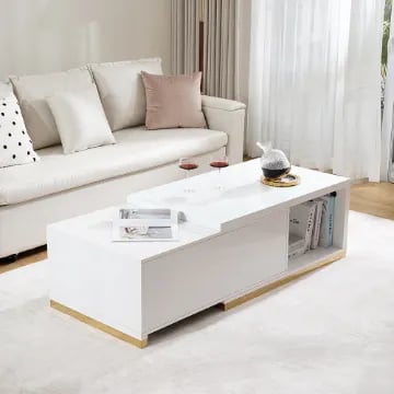 Luvano Extendable Coffee Table – White Finish with Storage Shelf